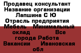 Продавец-консультант › Название организации ­ Лапшина С.Ю. › Отрасль предприятия ­ Мебель › Минимальный оклад ­ 45 000 - Все города Работа » Вакансии   . Ивановская обл.